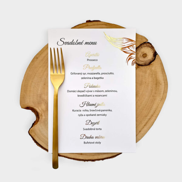 Luxusné svadobné menu s metalickou tlačou