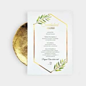Luxusné svadobné menu s metalickou zlatou tlačou